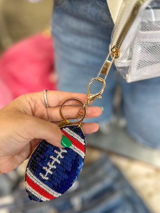 Red & Navy Puff Sequin Football Keychain