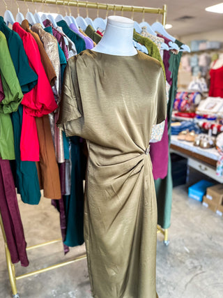 Olive Pretty Little Moments Satin Midi Dress