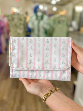 TRVL Pink Ribbon Floral Mini Rollup Hanging Bag