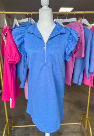Blue Paige Half Zip Mini Dress