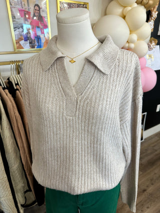 Sand Beige Chunky Collar Knit Sweater