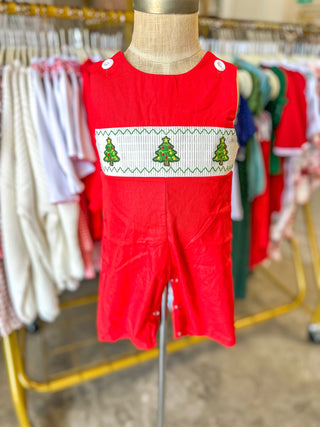 Christmas Baby Boys Romper: Adorable Green Christmas Tree Embroidery
