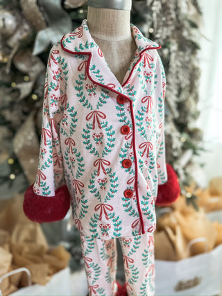 Christmas Festive Pattern W/ Red Cuffs PJ Set
