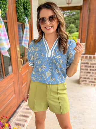 Tricia Songbird Blue Short Sleeve Top