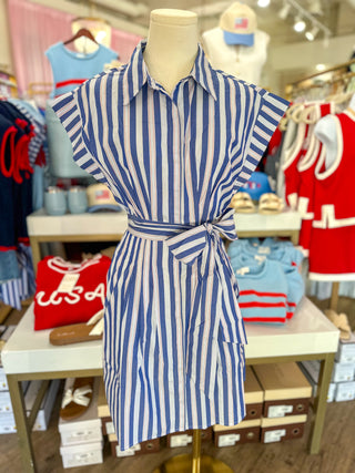 Dark Blue Striped Samara Button Up Mini Dress