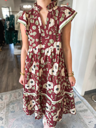 Wine Petal Midi Dress