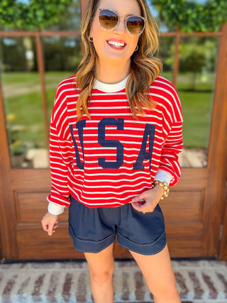 The USA Darling Knit Striped Long Sleeve Sweater