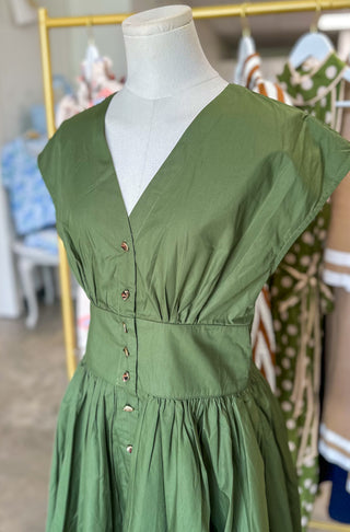 Olive Poplin Button Down Mini Dress