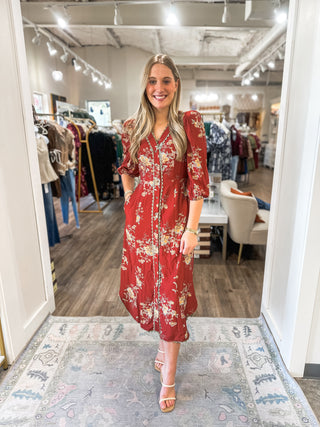 Brick Willow Breeze Midi Dress