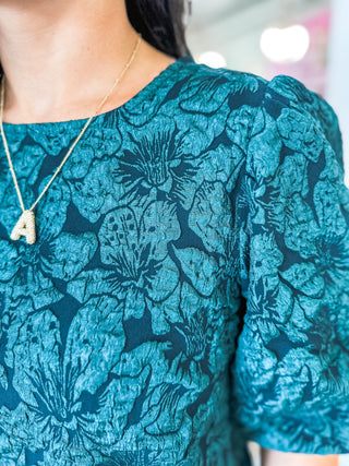 Hunter Green Runway Rose Jacquard Blouse