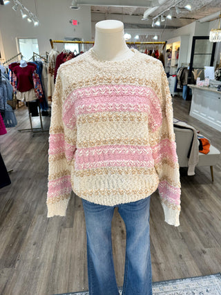 Pink Mix Fuzzy Knit Color Block Sweater