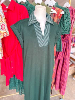 Hunter Green Stitched To Impress Collared Maxi Dress