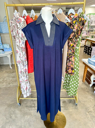 Navy Stitched To Impress Collared Maxi Dress