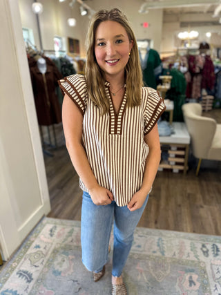 Brown Harbor Chic Flutter Sleeve Top