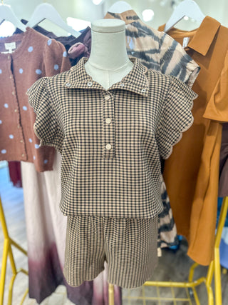 Black & Tan Charming Checkered Shorts Set
