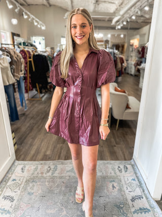 Burgundy Fifth Avenue Leather Mini Dress