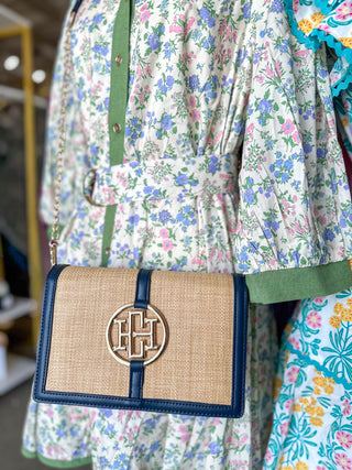 Natural Navy Cecillia Circle Logo Handbag | Caroline Hill