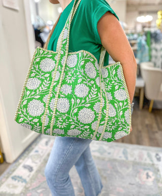Terra Green Floral Patterned Tote Bag