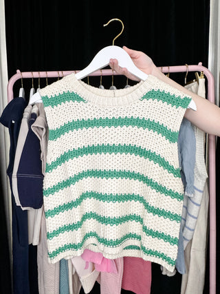 Spearmint Stripe Chunky Knit Sleeveless Sweater Top