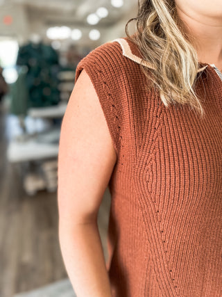 Brown Zip It & Go Sleeveless Sweater