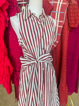 Burgundy Rowan Lane Striped Belted Maxi Dress