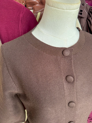 The Brown Hadley Peplum Short Sleeve Cardigan