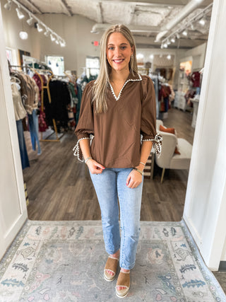 Brown Sweet Stitch Poplin Blouse