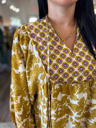Golden Fern & Fleur Long Sleeve Dress