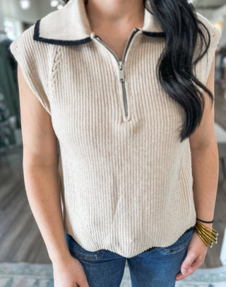 Taupe Zip It & Go Sleeveless Sweater