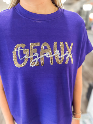 Purple Shine & Geaux Sequins Top