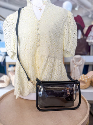 Black Jessica Stadium Clear Crossbody Bag w/ Chain Accent