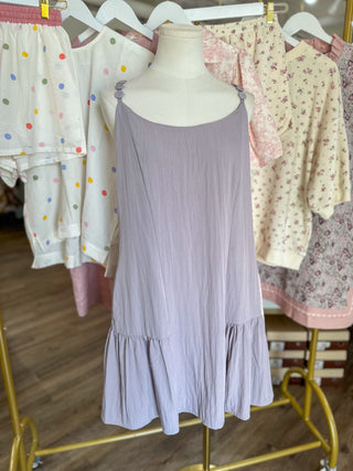 Mauve Button Detail Ruffle Mini Dress