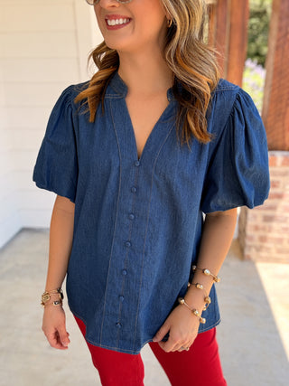 Dark Denim Blue Jean Baby Short Sleeve Top