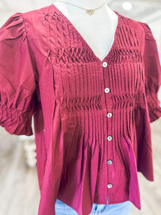 Burgundy Meadow Smocked Top