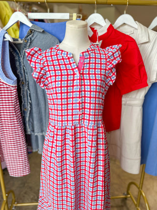 Red & Blue Riley Gingham Maxi Dress