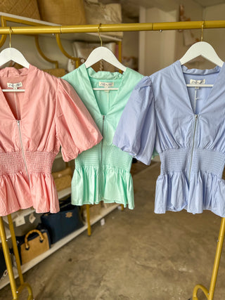 The Pretty in Blush Smocked Peplum Top
