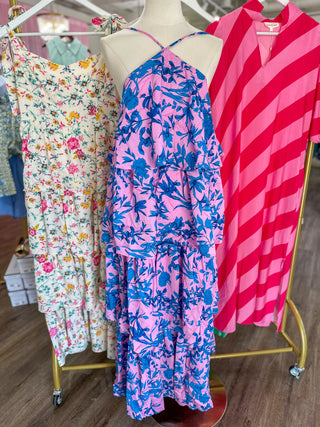The Pink Palm Paradise Halter Maxi Dress
