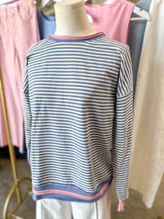 Blue & Pink Parker Striped Long Sleeve Top