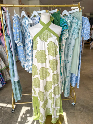 Green Seashell Daydream Halter Top Midi Dress