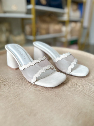 The Trina Beige Scallop Mesh Block Heel