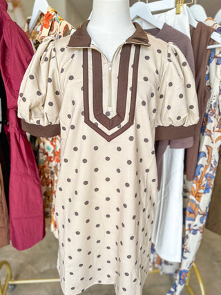 Light Taupe Polka Dot Charm Mini Dress
