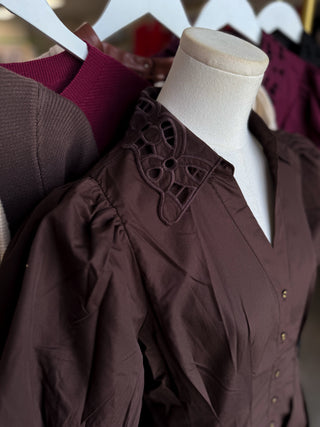 Brown Millie Cutwork Mini Dress