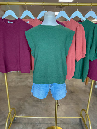 Hunter Green Cloudy Knit Muscle Sleeve Top