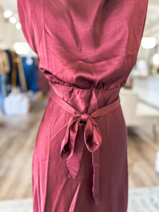 Burgundy Haven Tie Waist Midi Dress