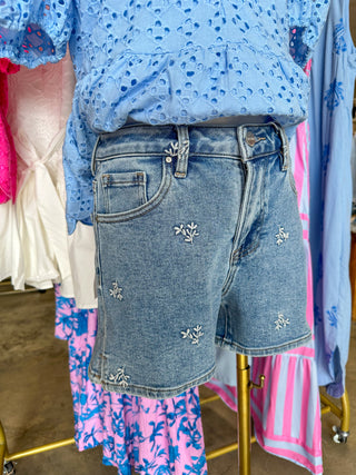 Dainty As Can Be High Rise Embroidered Shorts - Risen