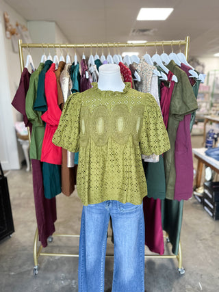 Olive Vintage Eyelet Top