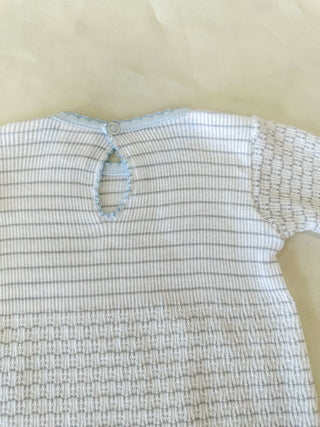 Paty Pal Grey w/ Blue Trim Pinstripe Romper