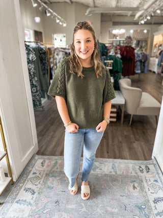 Olive Braided Charm Knit Top