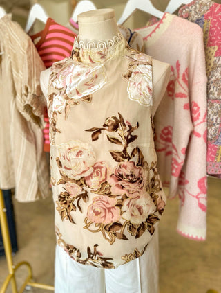 Cream & Blush Rosalie Scalloped Trim Sleeveless Top