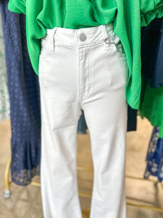 Elizabeth White Cropped Flare Jeans